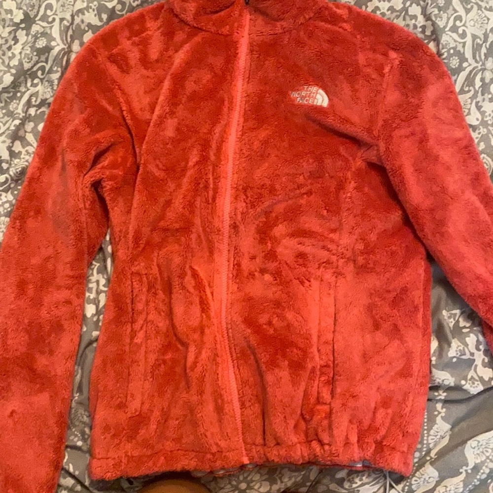 pink north face jacket, size large